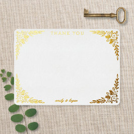 Elegante Goldfolie-Blumen-Hochzeit-Dankeskarten Folieneinladung