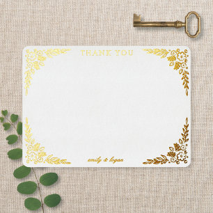 Elegante Goldfolie-Blumen-Hochzeit-Dankeskarten Folieneinladung