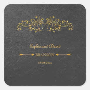 Elegante Goldfolie-Blüten Schwarze Hochzeit Quadratischer Aufkleber