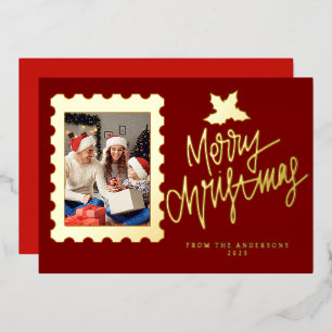 Elegante Goldfolie-Briefmarke Frohe Weihnachten Folien Feiertagskarte
