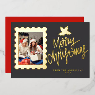 Elegante Goldfolie-Briefmarke Frohe Weihnachten Folien Feiertagskarte