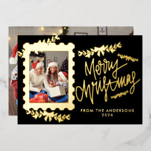 Elegante Goldfolie-Briefmarke Frohe Weihnachten Folien Feiertagskarte