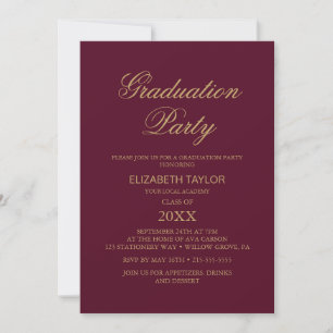 Elegante Goldfolie Burgunder Abschlussparty Einladung