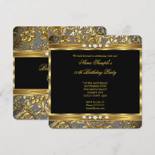 Elegante Goldfolie Damast Schwarzer Diamant Geburt Einladung
