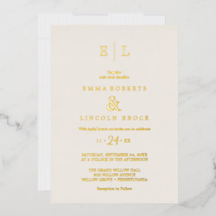 Elegante Goldfolie Elfenbein-Monogramm-Hochzeit  Folieneinladung