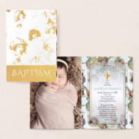 Elegante Goldfolie Engel Baby Mädchen Foto Taufe