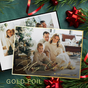 Elegante Goldfolie Frohe Weihnachtsschrift 3 Foto Folien Feiertagskarte
