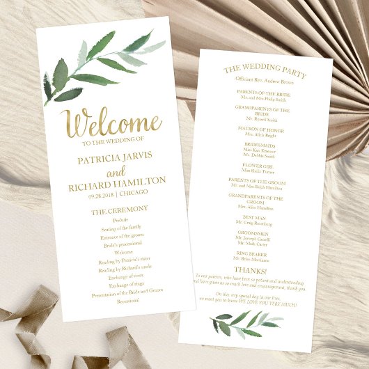 Elegante Goldfolie-Grün-Hochzeitsprogramme Programm
