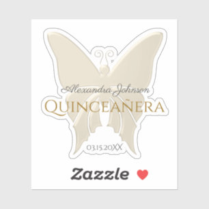 Elegante Goldfolie-Schmetterling Quinceanera-Monog Aufkleber