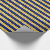 Elegante Goldfolie und blauer Streifen-Muster Geschenkpapier (Ecke)