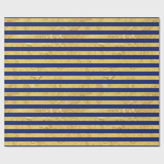 Elegante Goldfolie und blauer Streifen-Muster Geschenkpapier (Flach)