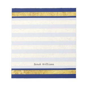 Elegante Goldfolie und blauer Streifen-Muster Notizblock