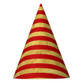Elegante Goldfolie und rotes Streifen-Muster Partyhütchen (Vorderseite)