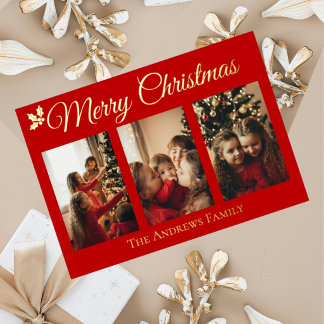 Elegante Goldfolie-Weihnachtskarte auf rotem 5x7-F Folien Feiertagskarte