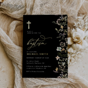 elegante Goldfolie-Wildblumen-Tauf-Einladung Folieneinladung