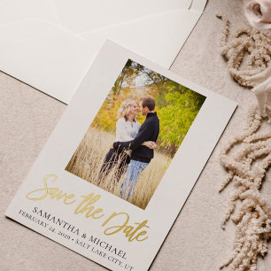 Elegante Goldfolien-Foto-Save-the-Date-Hochzeitska Folieneinladung