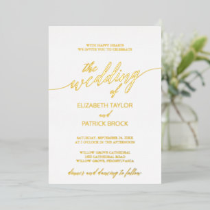 Elegante Goldfolien-Kalligrafie-Hochzeit Folieneinladung