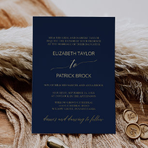 Elegante Goldfolien-Kalligrafie Navy Formale Hochz Folieneinladung