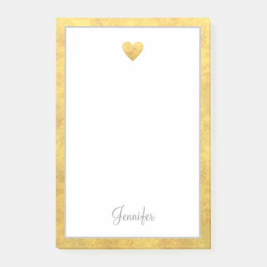 Elegante Goldfolien-Rand-Herz Moderne Schrift Post-it Klebezettel (Vorderseite)