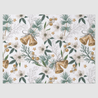 Elegante Goldglocken & Weißes Winterblumenmuster Seidenpapier