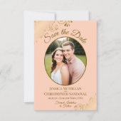 Elegante Goldgräber Oval Foto Orange Hochzeit Save The Date (Vorderseite)
