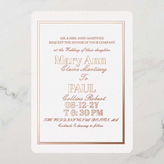 Elegante Goldgrenzen minimalistisch Folieneinladung (Vorderseite)