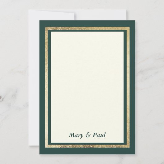 Elegante goldgrüne Glattleder Hochzeit von Elfenbe Einladung (Rückseite)