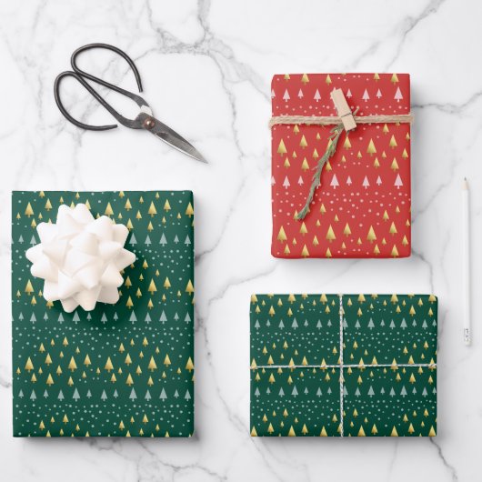 Elegante goldgrüne rote Landschaft Geschenkpapier Set (Vorderseite)