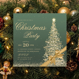 Elegante goldgrüne Weihnachtsbaumschleife Einladung
