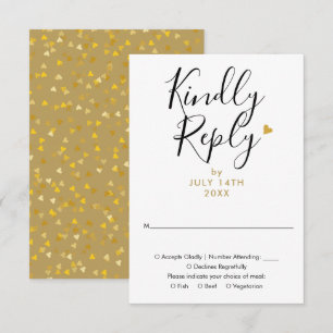 Elegante Goldherz-Chic-Script-Hochzeit RSVP Karte