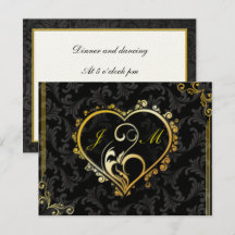 Elegante Goldherz-Monogramm-Empfangskarte