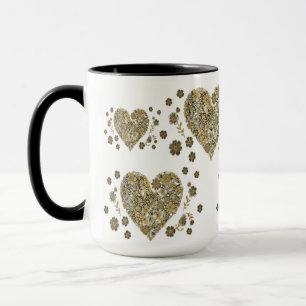 Elegante Goldherzen & Blumengrüße-Tasse – Romantis Tasse