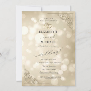 Elegante Goldherzen Rahmen Bokeh Hochzeit Einladung