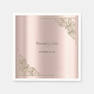 Elegante Goldherzen Roségold-Hochzeit Serviette