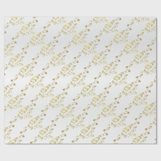 Elegante Goldhochzeiten auf weißem Satin Geschenkpapier (Flach)