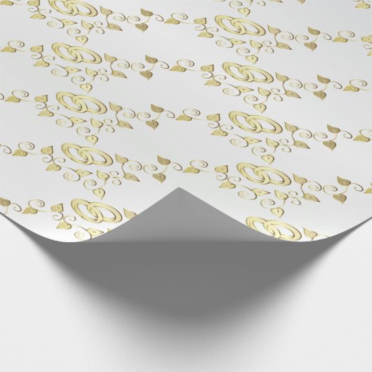 Elegante Goldhochzeiten auf weißem Satin Geschenkpapier (Ecke)
