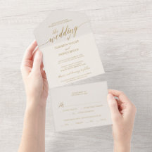 Elegante Goldkalligrafie Elfenbeinhochzeit