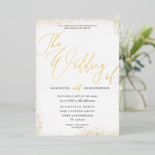 Elegante Goldkalligrafie - Hochzeit von Folieneinladung (Stehend vorne)