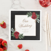 Elegante Goldkalligrafie Rote Blumenhochzeit Serviette (Beispiel)