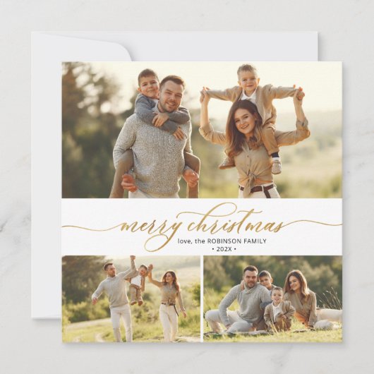 Elegante Goldkalligraphie 3 Multi-Foto Weihnachten (Vorderseite)