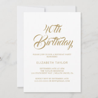 Elegante Goldkalligraphie 40. Geburtstagseinladung Einladung
