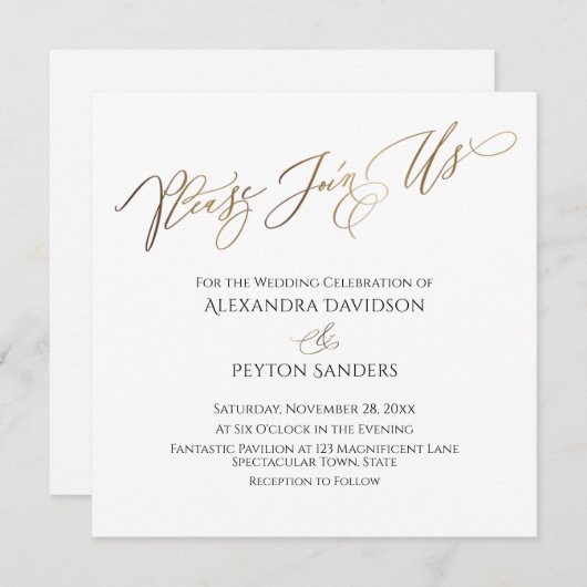 Elegante Goldkalligraphie "Bitte schließen Sie sic Einladung (Vorne/Hinten)