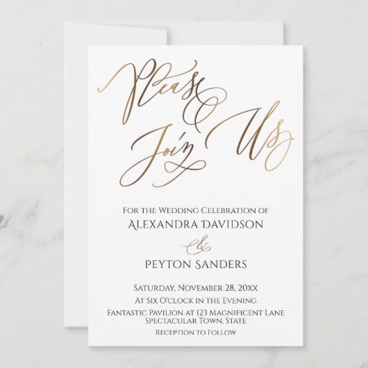 Elegante Goldkalligraphie "Bitte schließen Sie sic Einladung (Vorderseite)