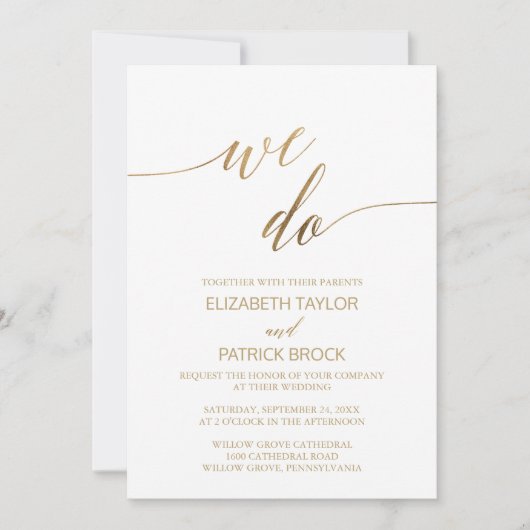 Elegante Goldkalligraphie, die wir Hochzeit machen Einladung (Vorderseite)