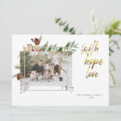 Elegante Goldkalligraphie Drei Foto Weihnachten (Stehend Vorderseite)