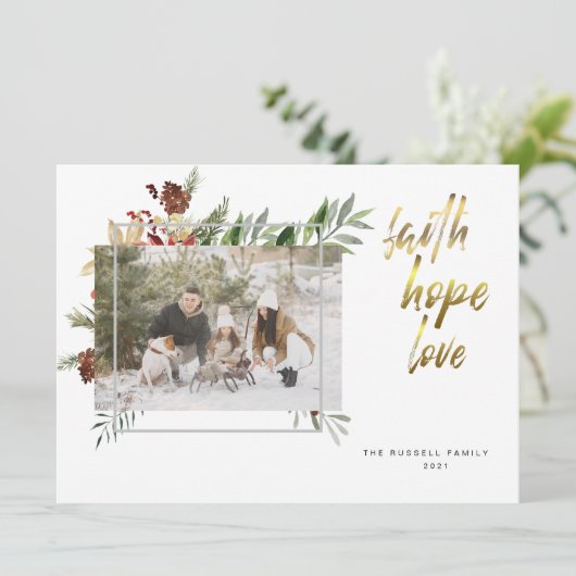 Elegante Goldkalligraphie Drei Foto Weihnachten (Stehend Vorderseite)