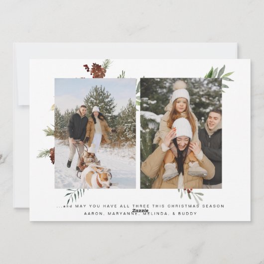 Elegante Goldkalligraphie Drei Foto Weihnachten (Rückseite)