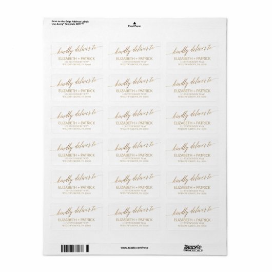 Elegante Goldkalligraphie-Hochzeit Adressaufkleber (Vorne)