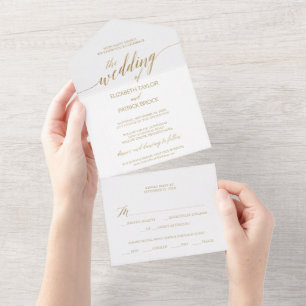 Elegante Goldkalligraphie-Hochzeit All In One Einladung