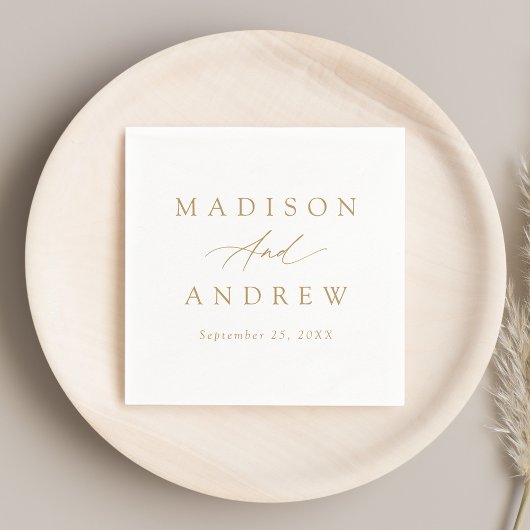 Elegante Goldkalligraphie-Hochzeit Serviette